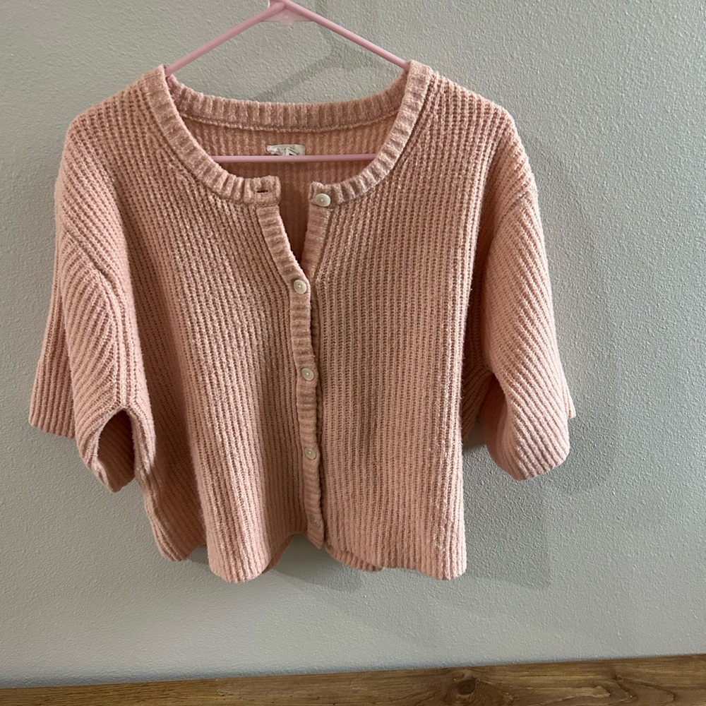 aerie Blush Pink Ribbed Button-Front Cropped Cardigan